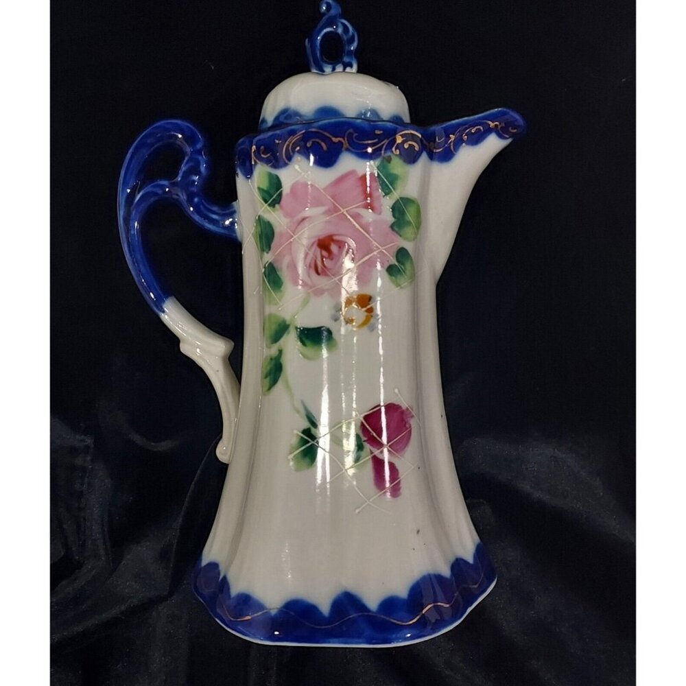 Nippon Hand Painted CHOCOLATE POT Cobalt Blue Gold Florial 12pc Set Antique - Picture 3 of 16